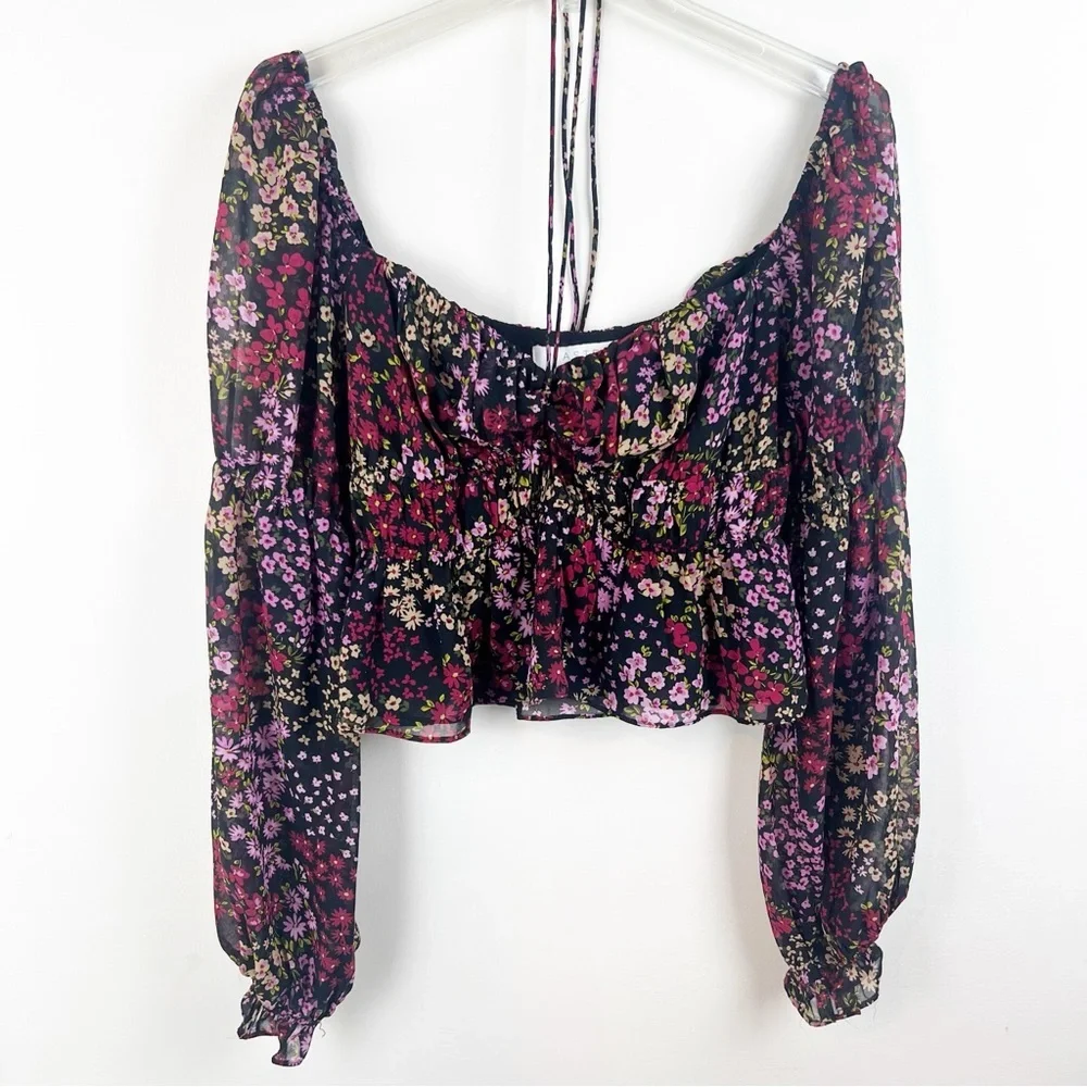 ASTR Bloomfield Floral Crop Top Large Peasant Cottage Romantic Festival Boho - Picture 3 of 11